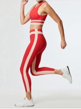 Vaara Freya Leggings Red White Stripe 7/8 High Rise Size XS